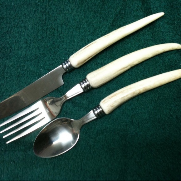 Set of 4 Handmade Stainless Steel Real Antler Horn Handles fork knife spoon - Picture 4 of 5